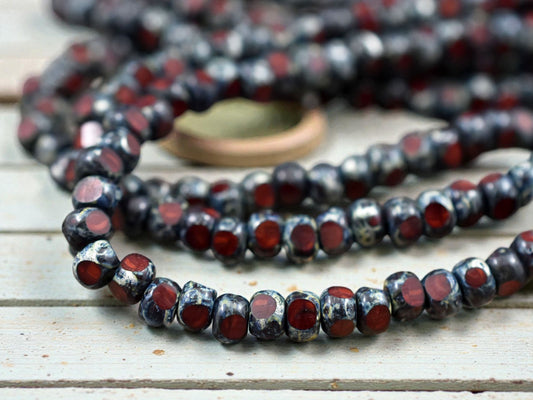 *50* 4x3mm Ruby Red Picasso Trica Beads
