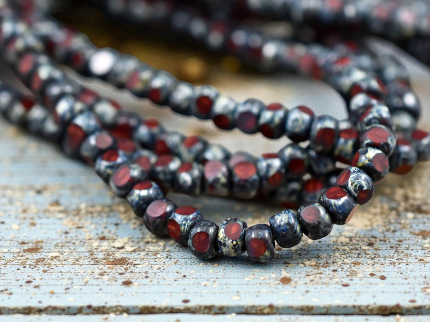 *50* 4x3mm Ruby Red Picasso Trica Beads