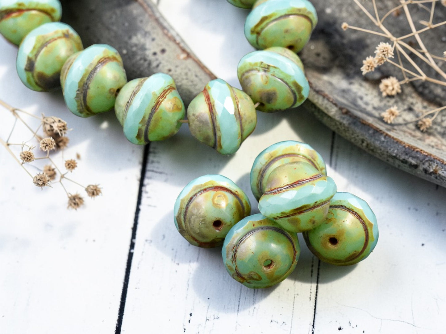 Aqua Opal Picasso Saturn Beads -- Choose Your Size