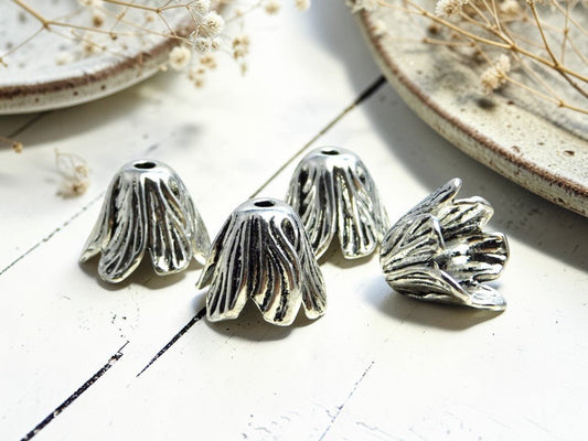 18x14mm Antique Silver Petal Bead Caps - 10pcs