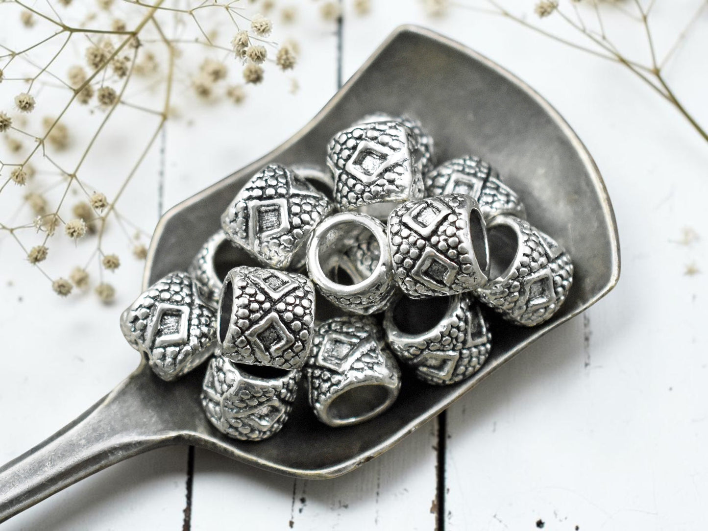 *20* 6x7mm Antique Silver Large Hole Beads
