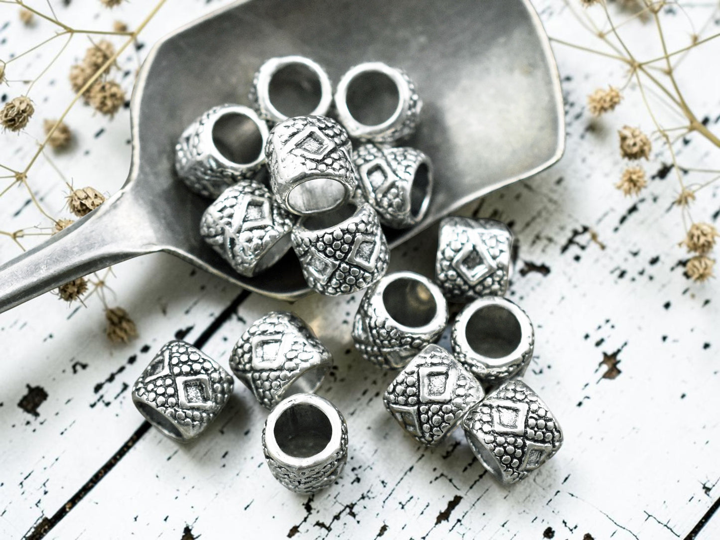 *20* 6x7mm Antique Silver Large Hole Beads