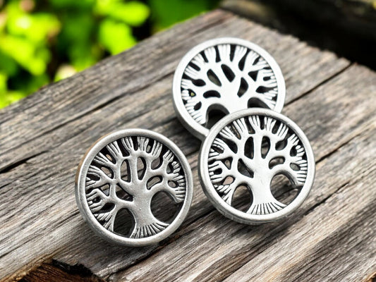 *4* 18mm Antique Silver Tree Of LIfe Coin Beads