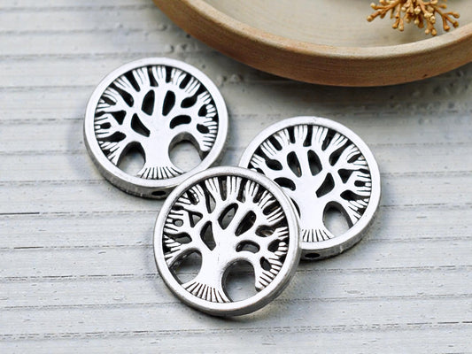 *10* 18mm Antique Silver Tree Of Life Coin Beads