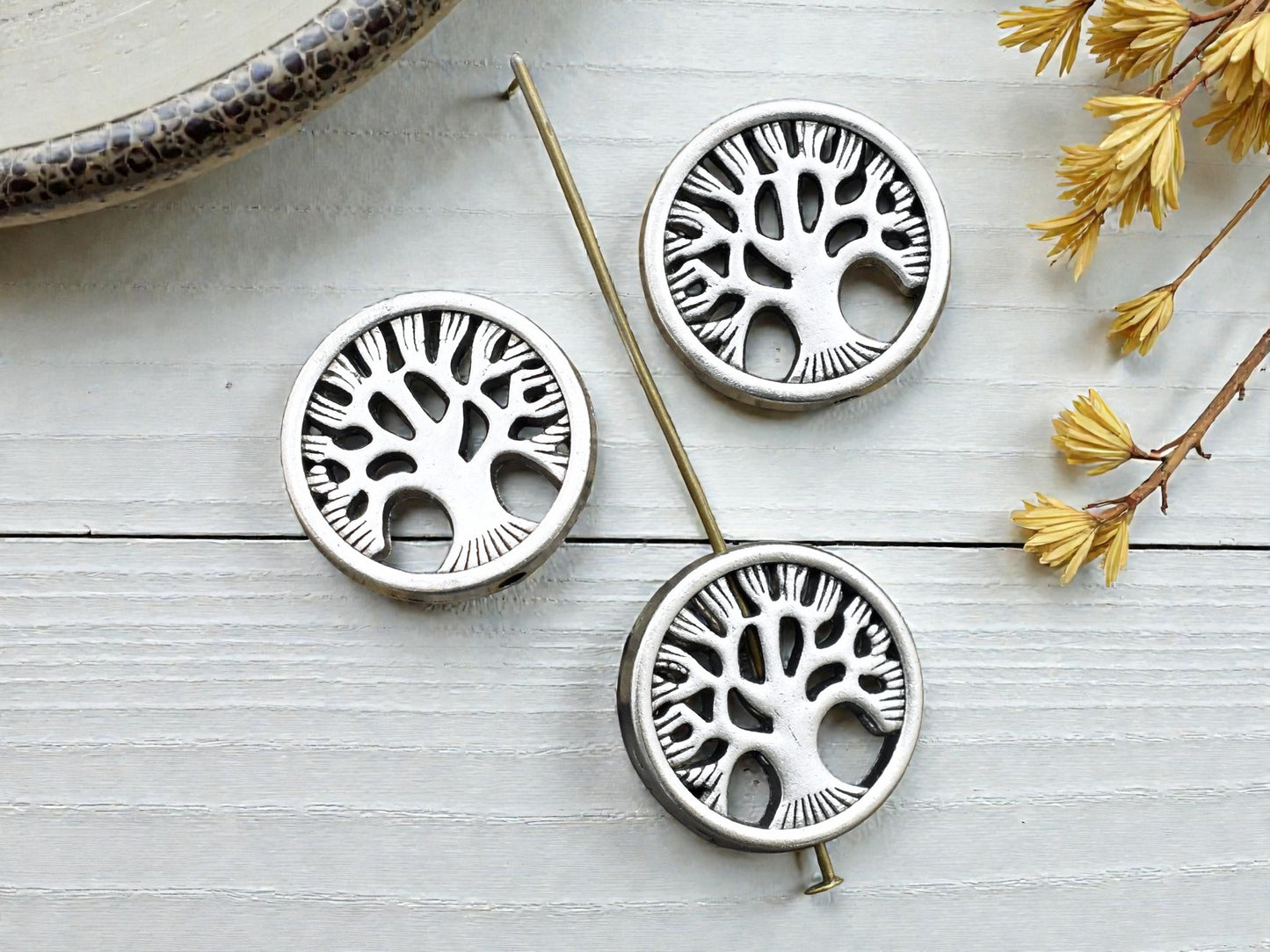 *10* 18mm Antique Silver Tree Of Life Coin Beads