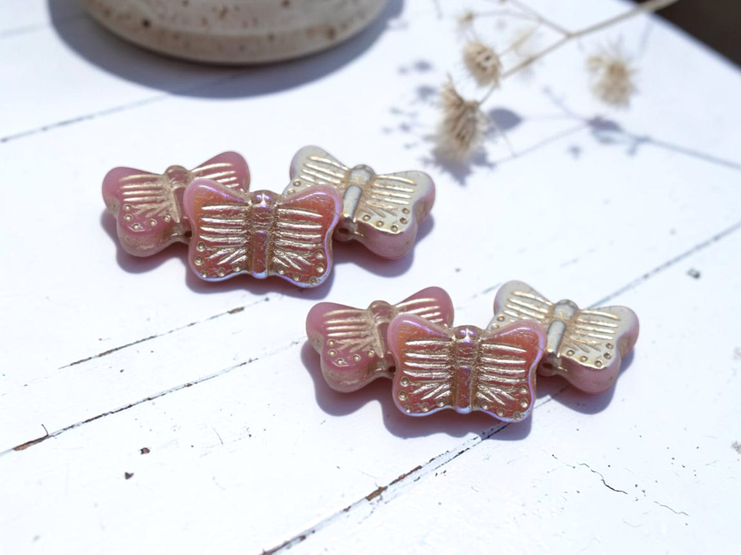 *10* 16x11mm Platinum Washed Dusty Pink AB Butterfly Beads