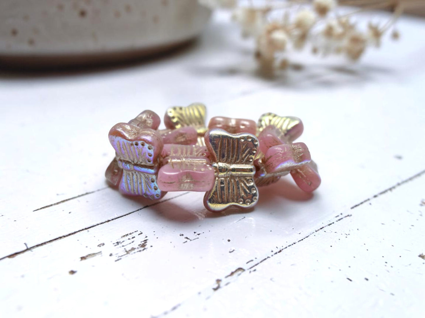 *10* 16x11mm Platinum Washed Dusty Pink AB Butterfly Beads