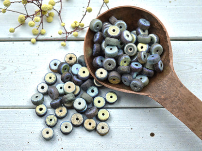 *50* 6x3mm Gold Washed Etched Mixed Heishi Beads