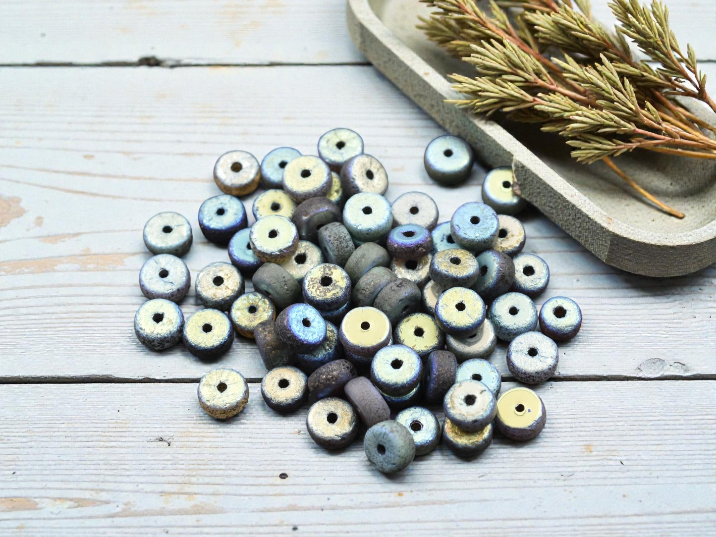 *50* 6x3mm Gold Washed Etched Mixed Heishi Beads