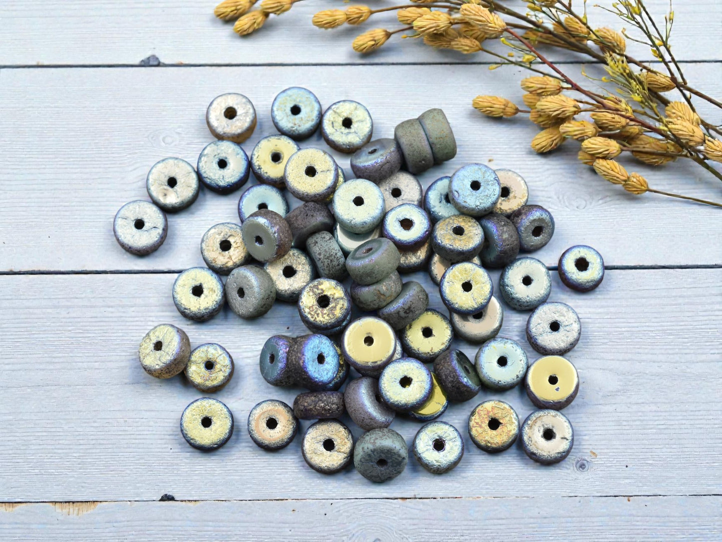 *50* 6x3mm Gold Washed Etched Mixed Heishi Beads