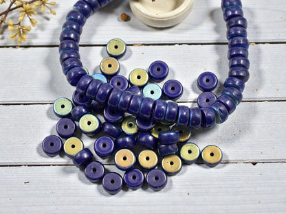 *50* 6x3mm Blue Picasso Washed Opaque Indigo AB Heishi Beads