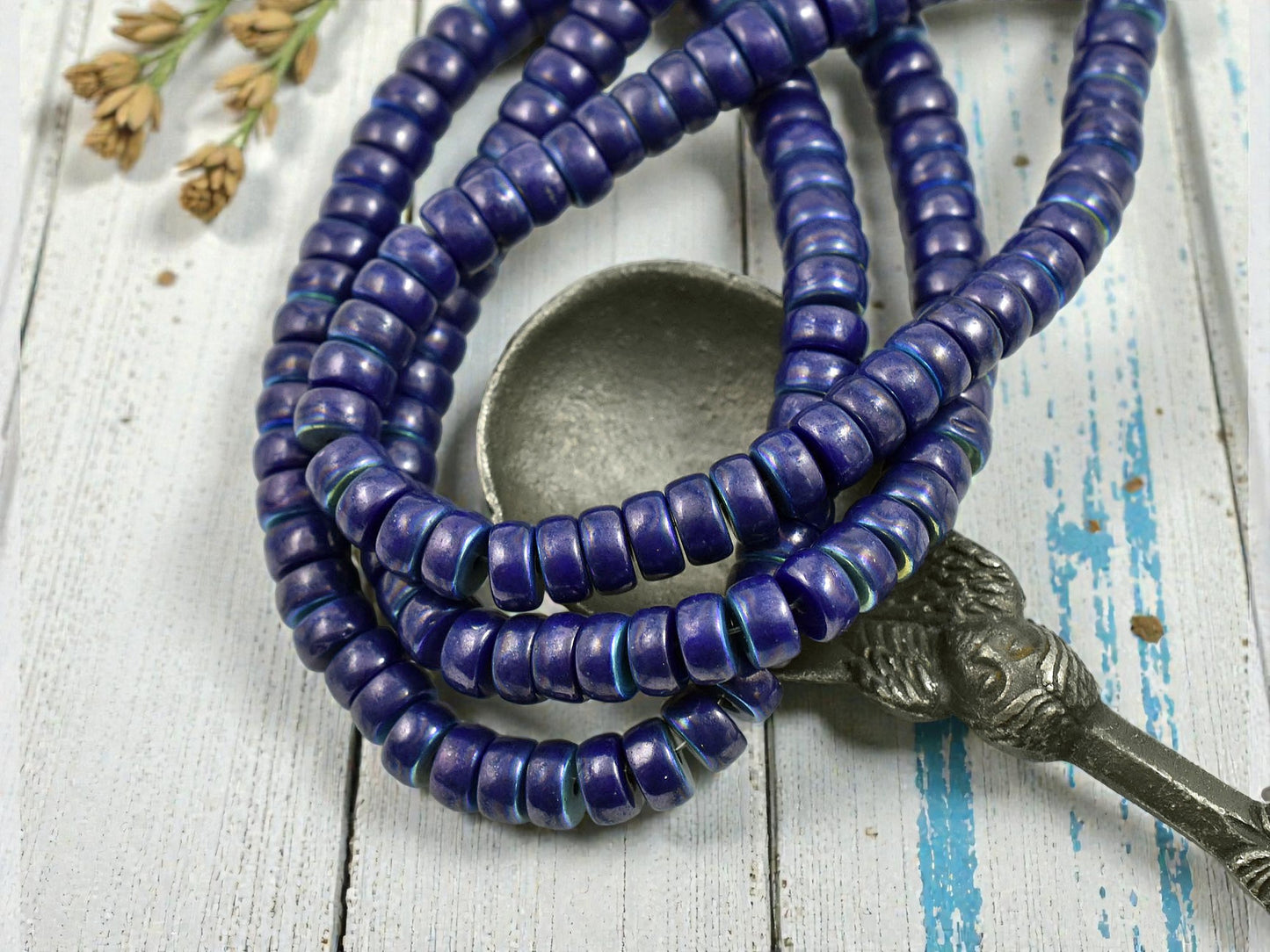 *50* 6x3mm Blue Picasso Washed Opaque Indigo AB Heishi Beads