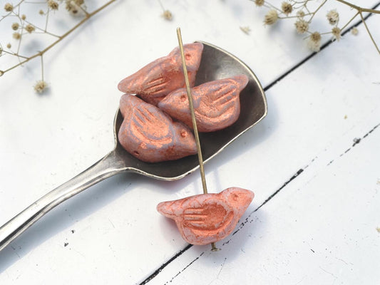 *6* 11x22mm Copper Washed Matte Milky Crystal Bird Beads
