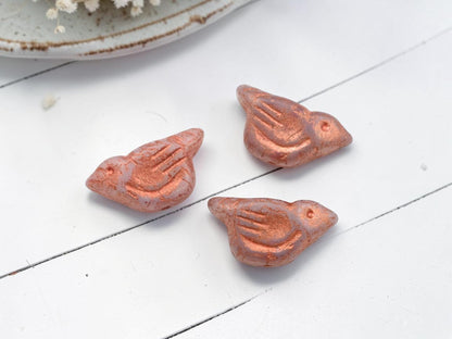 *6* 11x22mm Copper Washed Matte Milky Crystal Bird Beads