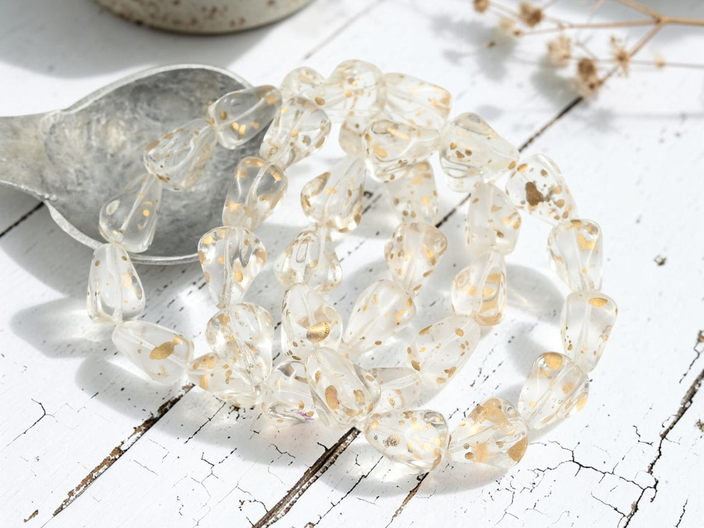 *12* 13x12mm Antique Gold Washed Crystal Vintage Style Drop Beads