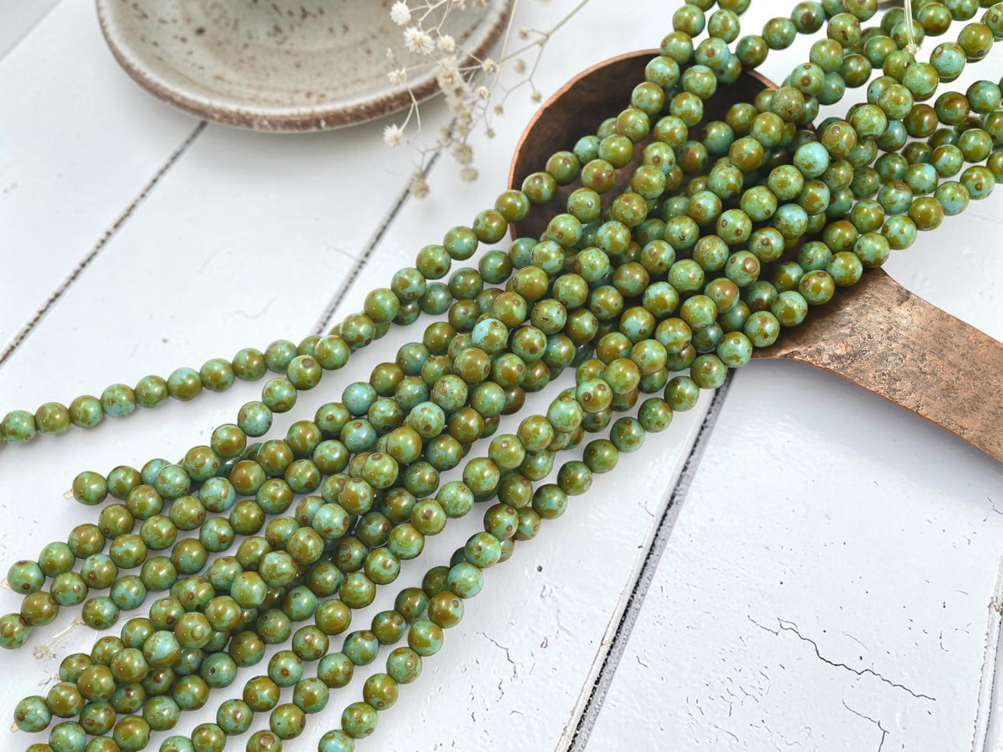 *35* 4mm Blue Turquoise Travertine Round Druk Beads