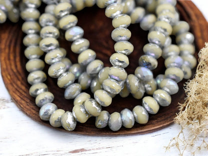 *30* 3x5mm Silver AB Washed Opaque Ivory Fire Polished Rondelle Beads