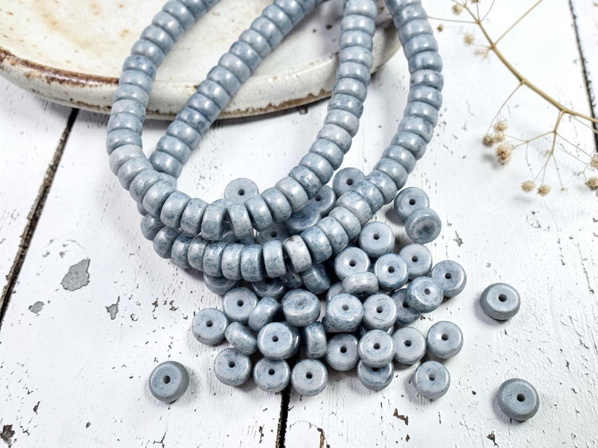 *50* 6x3mm Blue Picasso Washed Pale Blue Heishi Beads