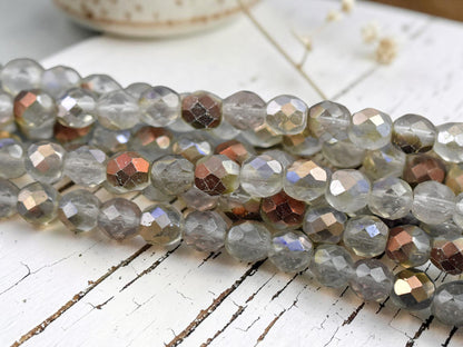 *16* 8mm Aged Crystal Copper Fire Polished Round Beads