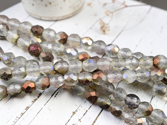 *16* 8mm Aged Crystal Copper Fire Polished Round Beads
