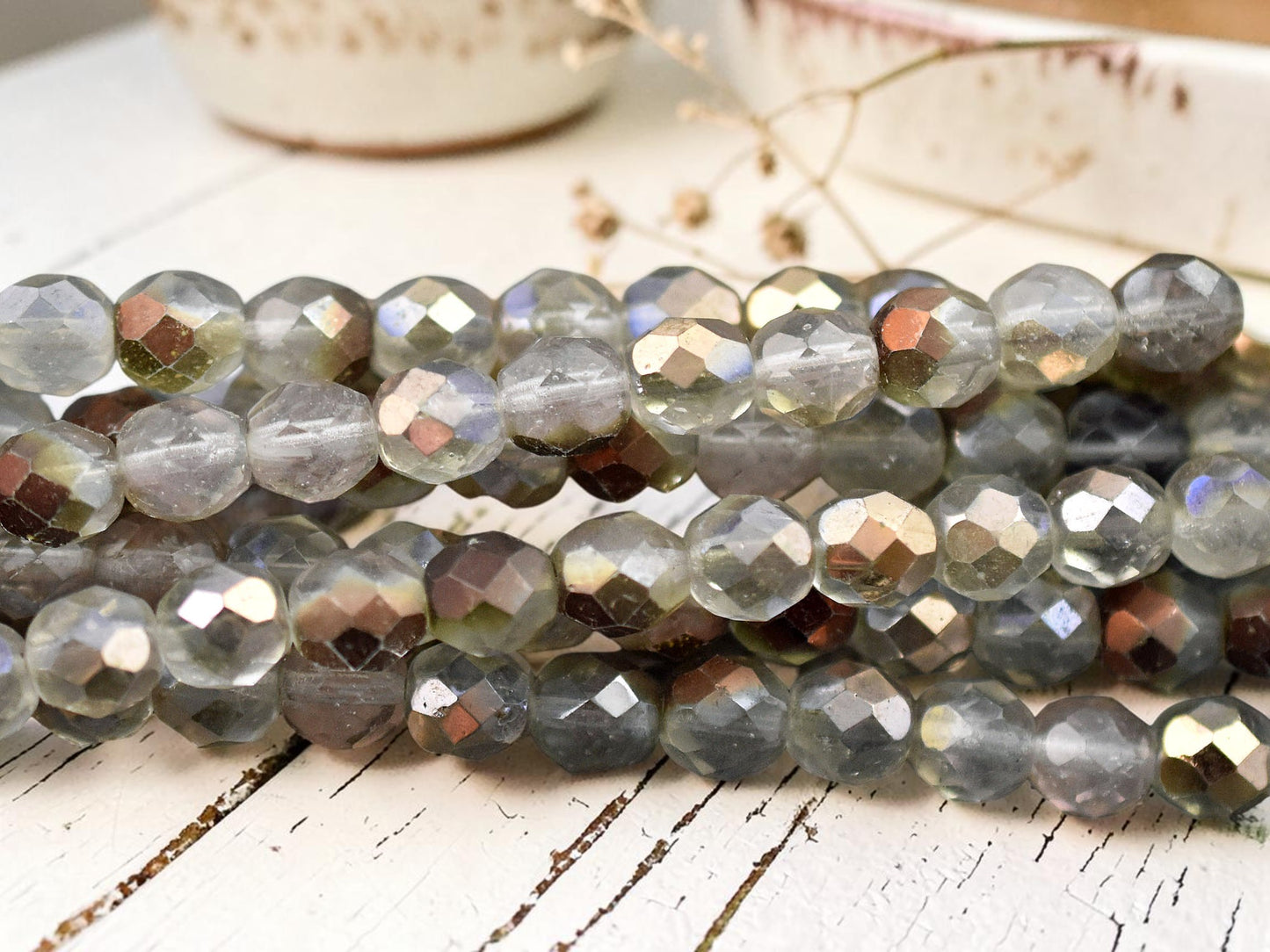 *16* 8mm Aged Crystal Copper Fire Polished Round Beads
