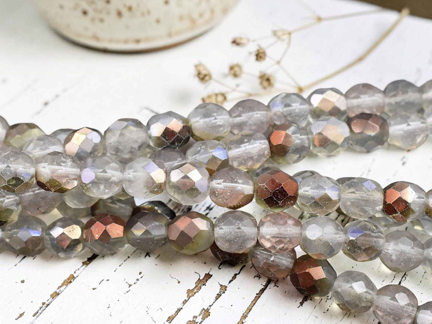 *16* 8mm Aged Crystal Copper Fire Polished Round Beads