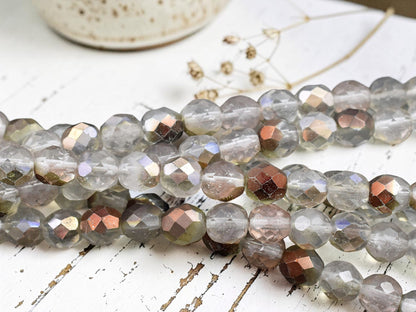 *16* 8mm Aged Crystal Copper Fire Polished Round Beads
