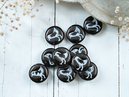 *15* 12mm Turquoise Washed Jet Black Bird Coin Beads