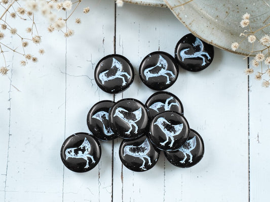 *15* 12mm Turquoise Washed Jet Black Bird Coin Beads