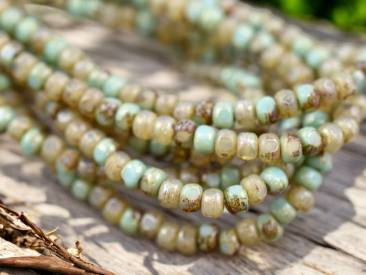 *50* 4x3mm Turquoise Champagne Picasso Trica Beads