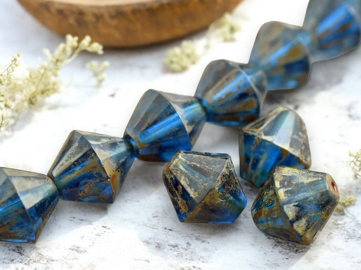 15mm Capri Blue Travertine Faceted Bicone Beads -- Choose Your Quantity