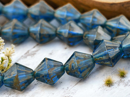 15mm Capri Blue Travertine Faceted Bicone Beads -- Choose Your Quantity