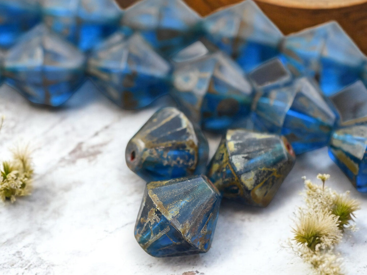 15mm Capri Blue Travertine Faceted Bicone Beads -- Choose Your Quantity