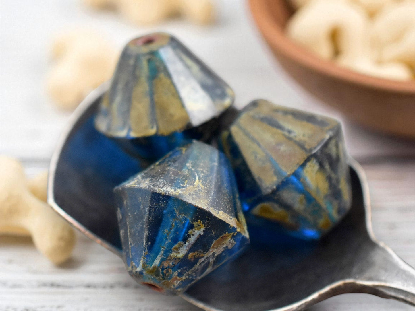 15mm Capri Blue Travertine Faceted Bicone Beads -- Choose Your Quantity