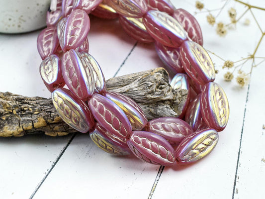 *10* 15x9mm Platinum Washed Dusty Rose AB Twisted Oval Beads