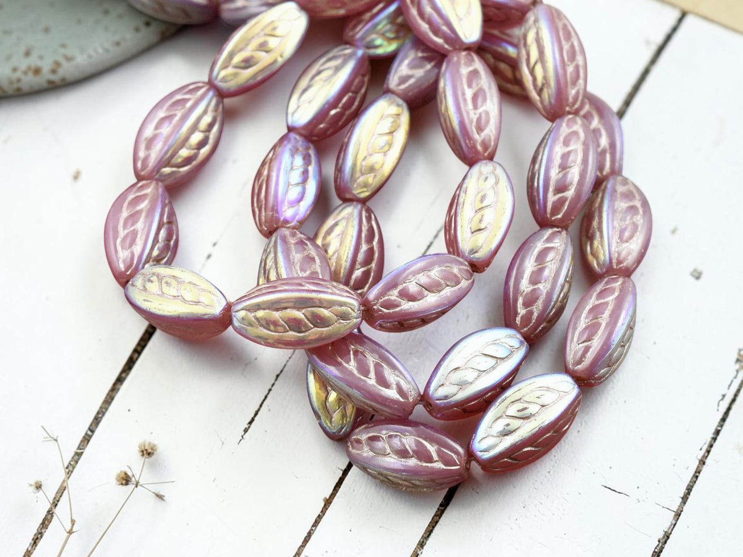 *10* 15x9mm Platinum Washed Dusty Rose AB Twisted Oval Beads