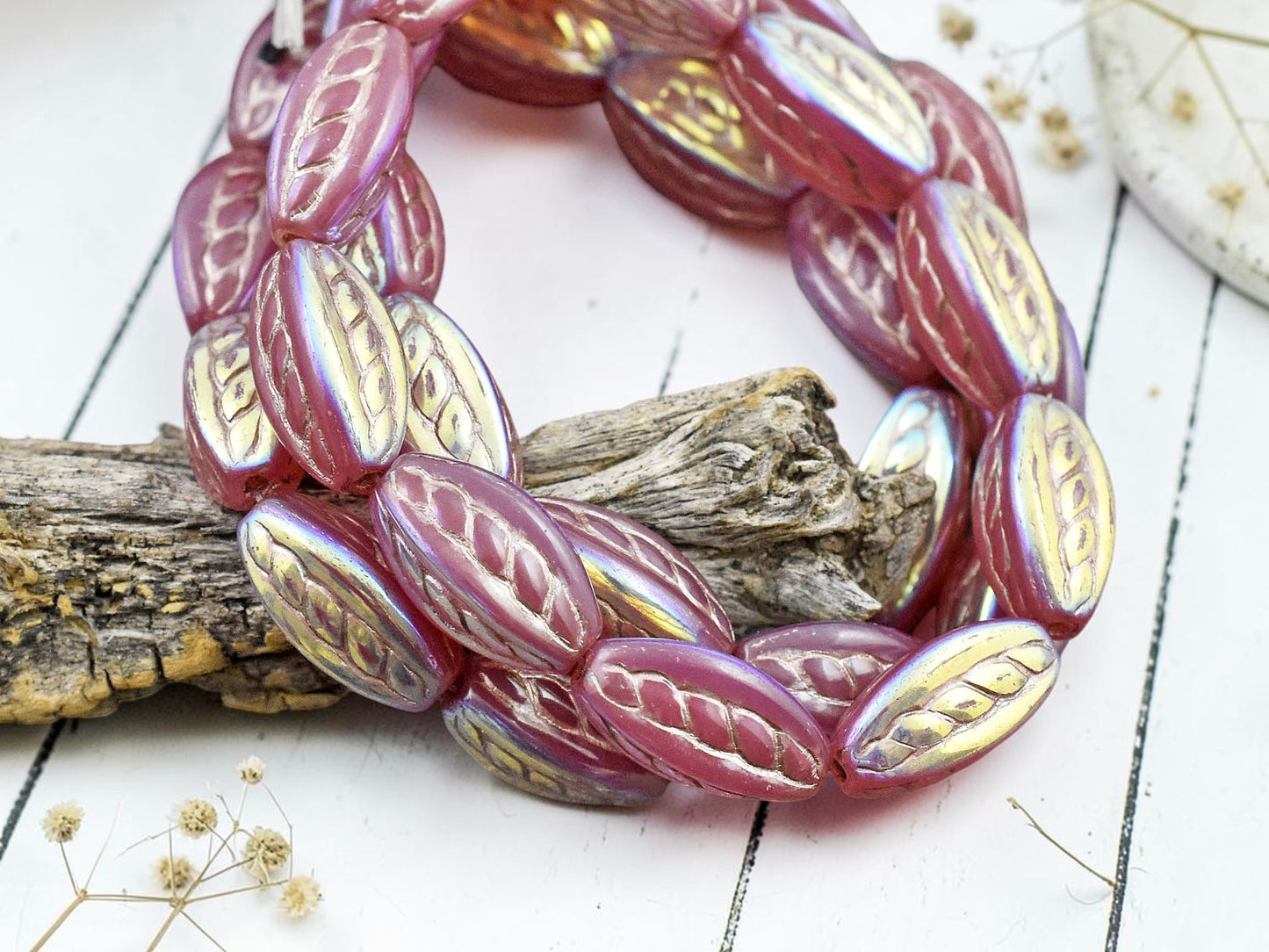 *10* 15x9mm Platinum Washed Dusty Rose AB Twisted Oval Beads