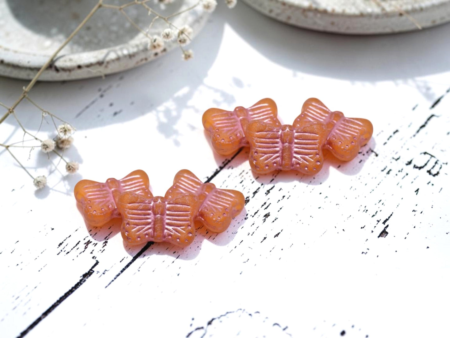 *10* 16x11mm Pink Washed Matte Orange Butterfly Beads