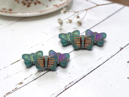 *10* 16x11mm Metallic Volcano Washed Matte Aqua Opaline Butterfly Beads