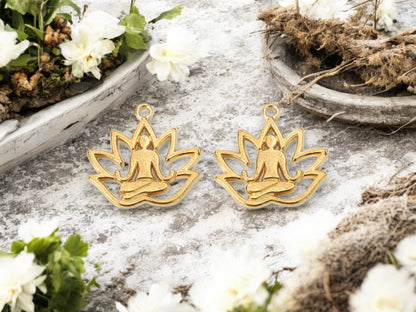 *50* 18x17mm Gold Plated Lotus Flower Charms