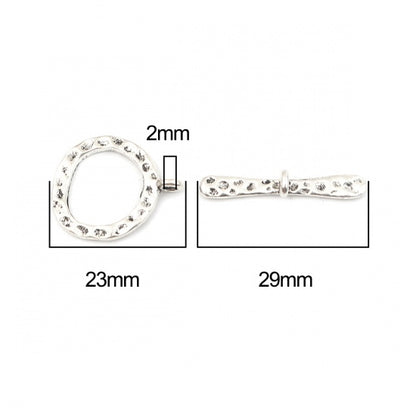*10* 23x19mm Antique Silver Hammered Round Toggle Clasps