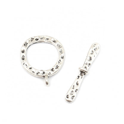 *10* 23x19mm Antique Silver Hammered Round Toggle Clasps