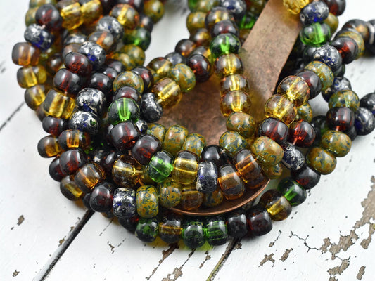 34/0 Aged Rustic Rainbow Picasso Mix Seed Beads (16" Strand)