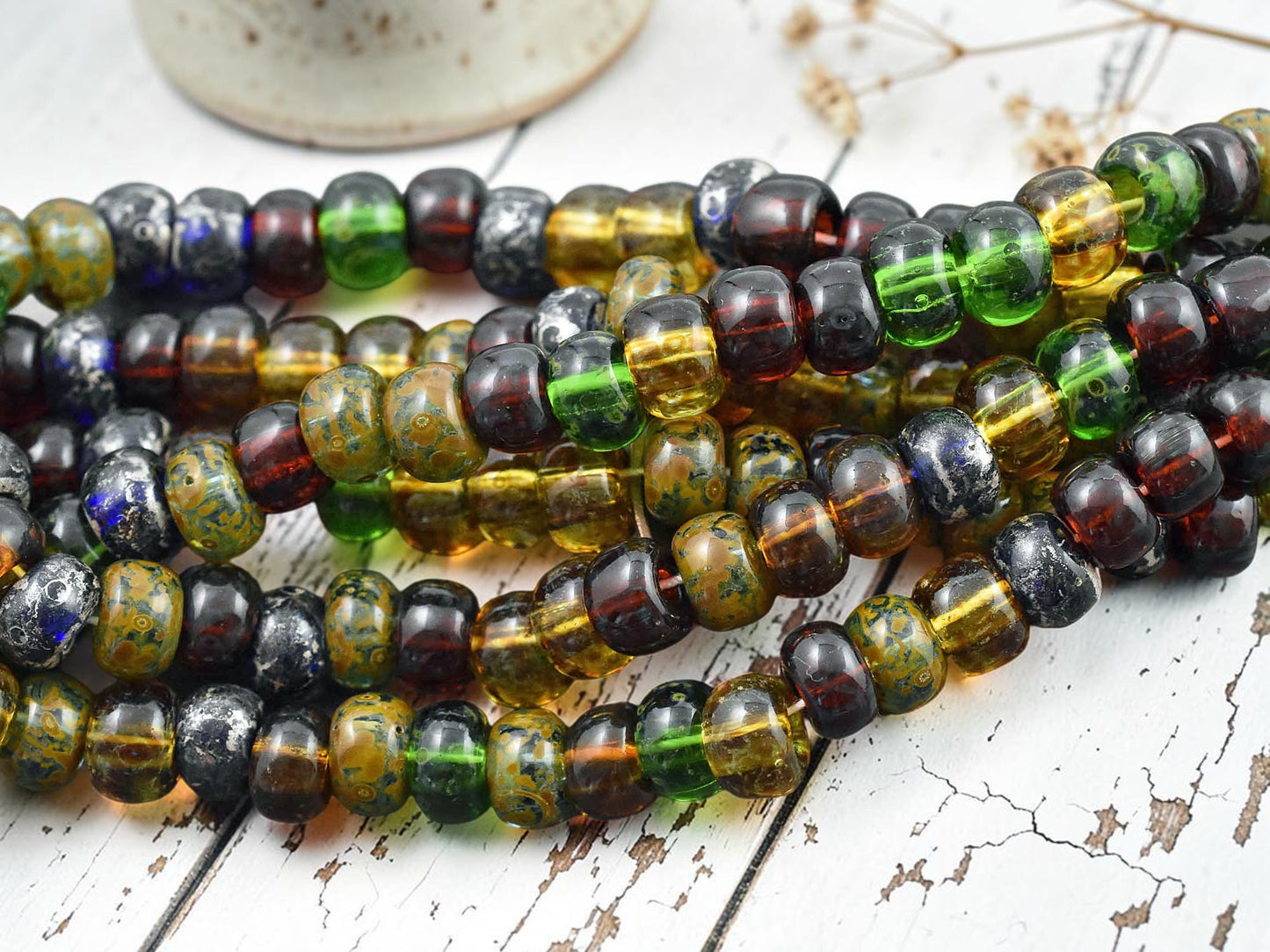 34/0 Aged Rustic Rainbow Picasso Mix Seed Beads (16" Strand)