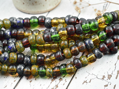 34/0 Aged Rustic Rainbow Picasso Mix Seed Beads (16" Strand)
