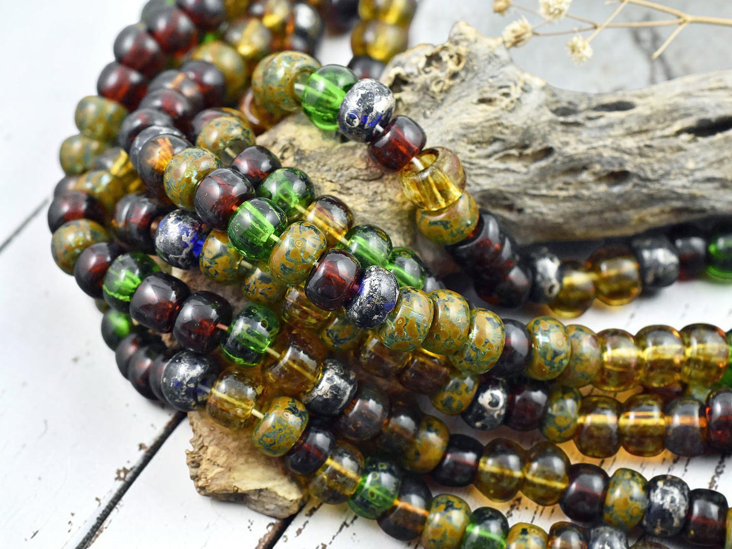 34/0 Aged Rustic Rainbow Picasso Mix Seed Beads (16" Strand)