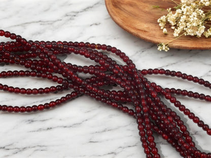 *58* 4mm Translucent Garnet Red Round Druk Beads