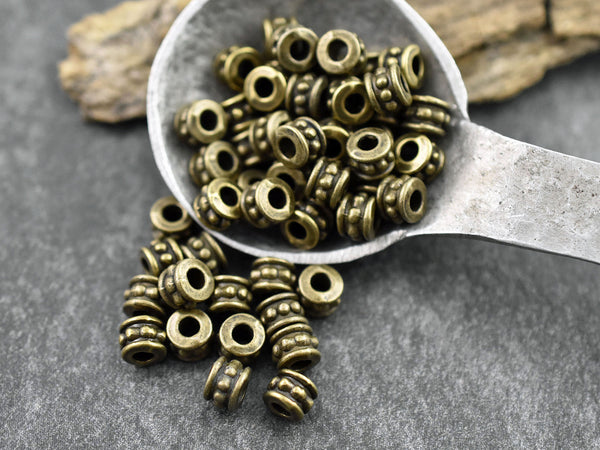 *100* 4x6mm Antique Bronze Large Hole Rondelle Spacer Beads