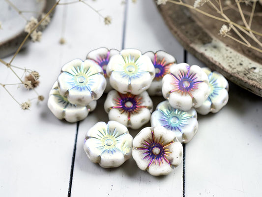 *12* 12mm Alabaster Sliperit AB Hawaiian Flower Beads