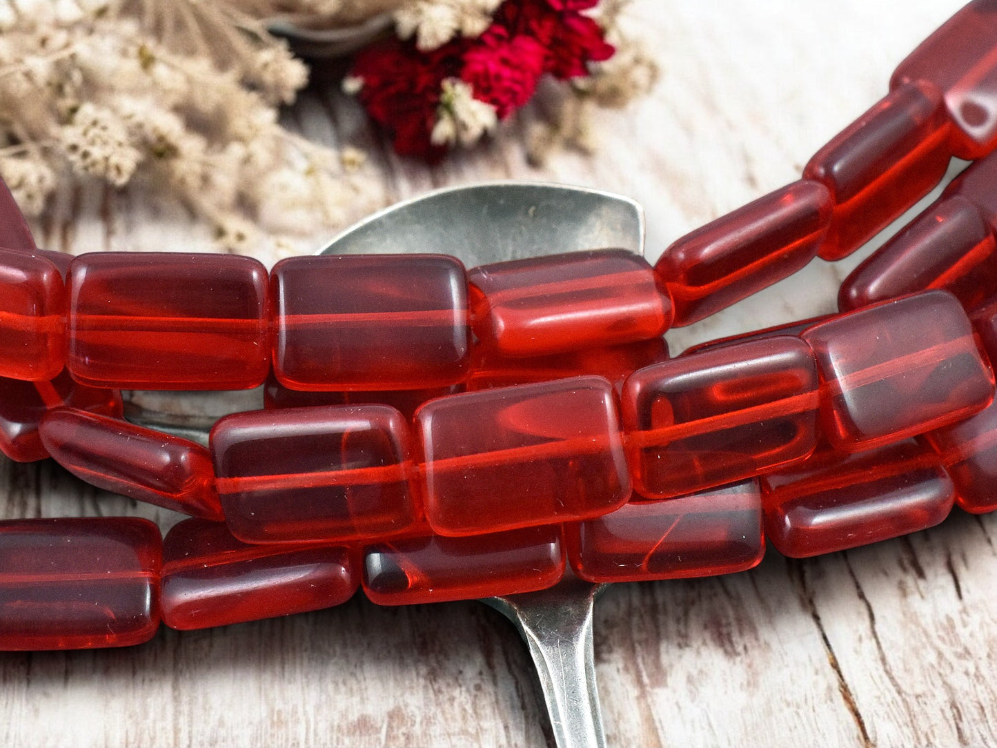 *13* 11x15mm Transparent Siam Ruby Red Pillow Rectangle Beads